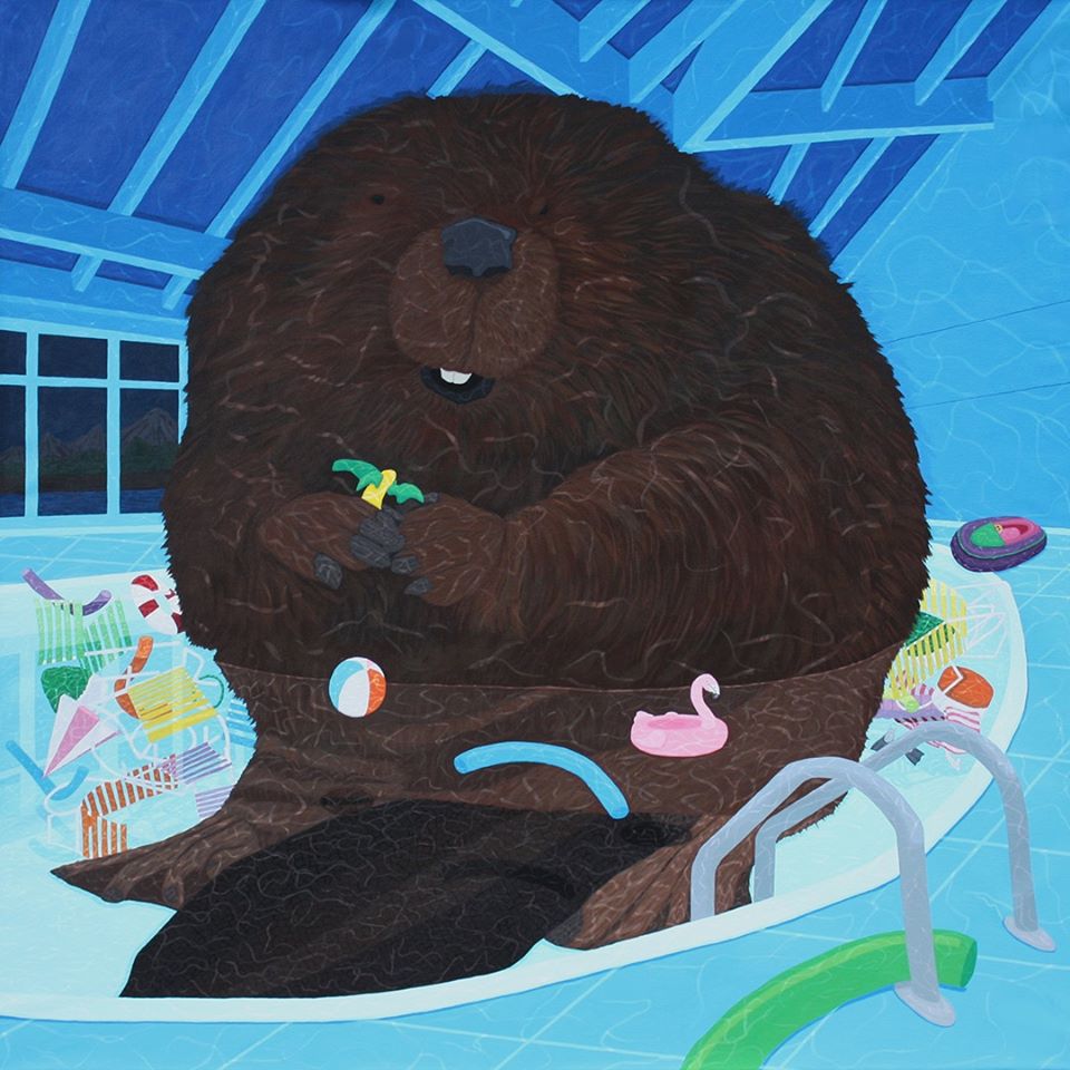 dam-theres-a-beaver-in-the-pool-acrylic-on-canvas-48-x-48-x-1.6-inches-2019-10000-cad